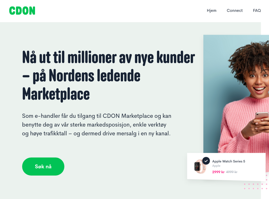 Skjermdump fra CDON.com sin side som promoterer deres markedsplass.