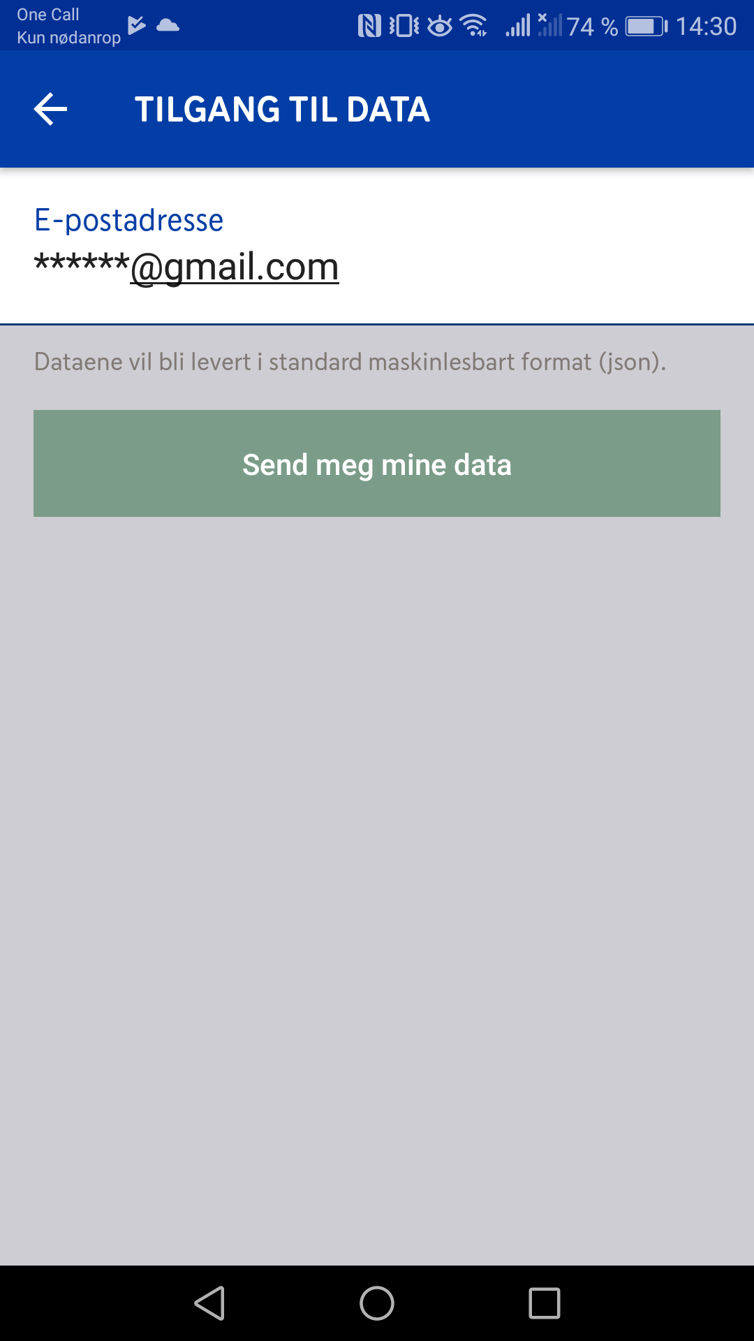 Skjermdump fra Rema 1000 sin Æ-app som viser hvordan man ber om maskinlesbare opplysninger